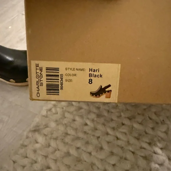 Charlotte Stone Black Leather High Heel Clogs - Picture 6 of 8